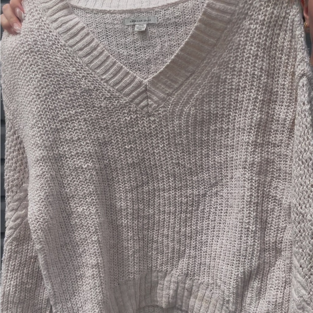 American Eagle Outfitters Cream V-Neck Sweater
